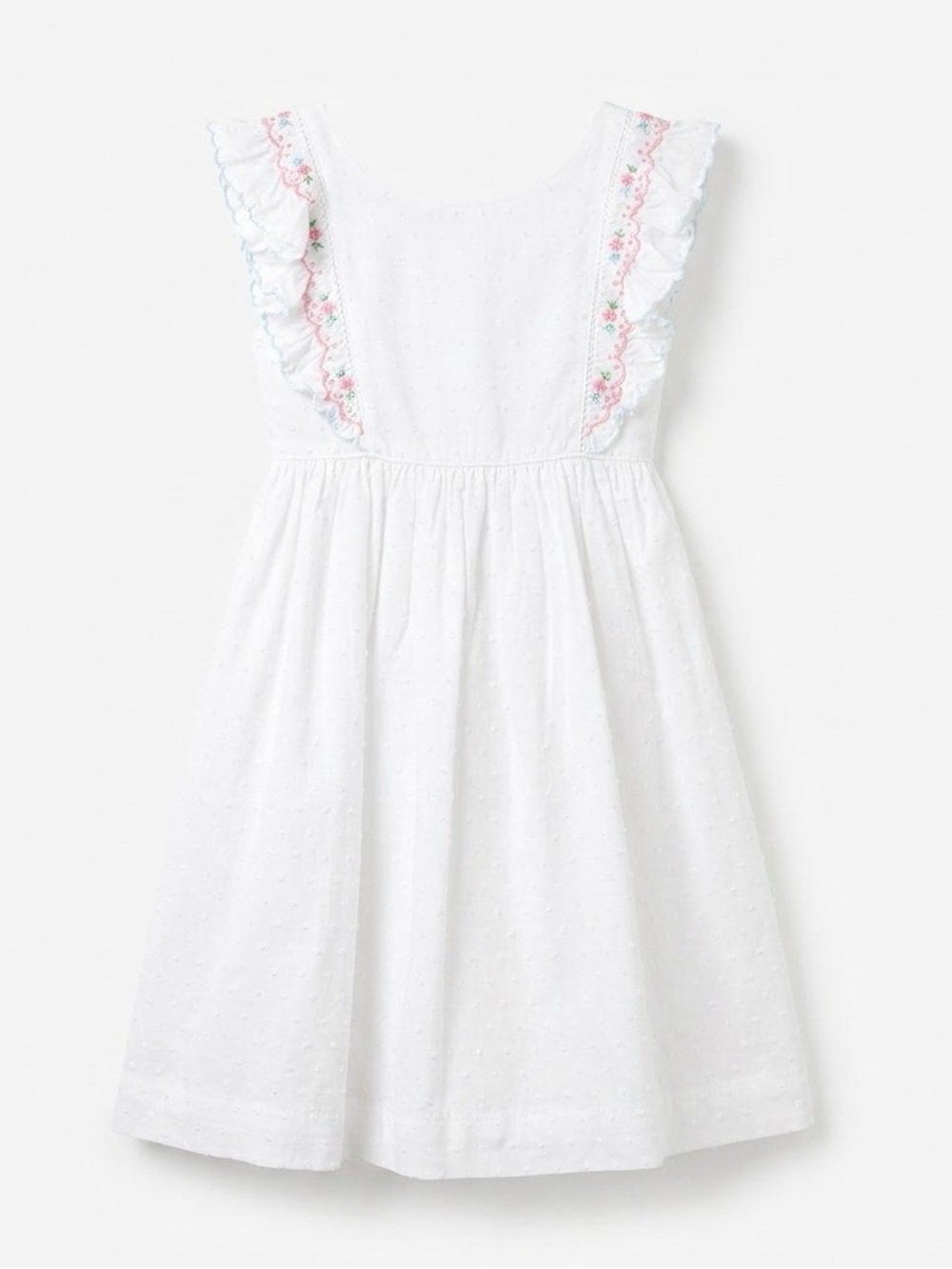 Luli & Me White Swiss Dot Dress with Smocked and Embroidered Details